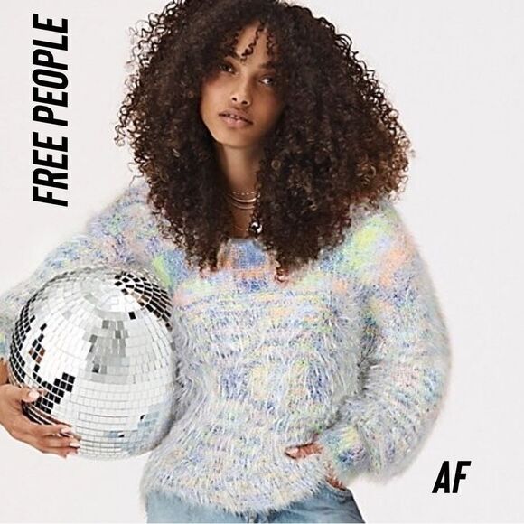 FREE PEOPLE GELATO FUZZY SWEATER IN CITRUS NEW NWT - Picture 1 of 14